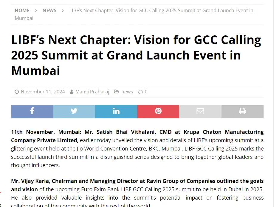LIBF’s Next Chapter: Vision for GCC Calling 2025 Summit at Grand Launch Event in Mumbai
